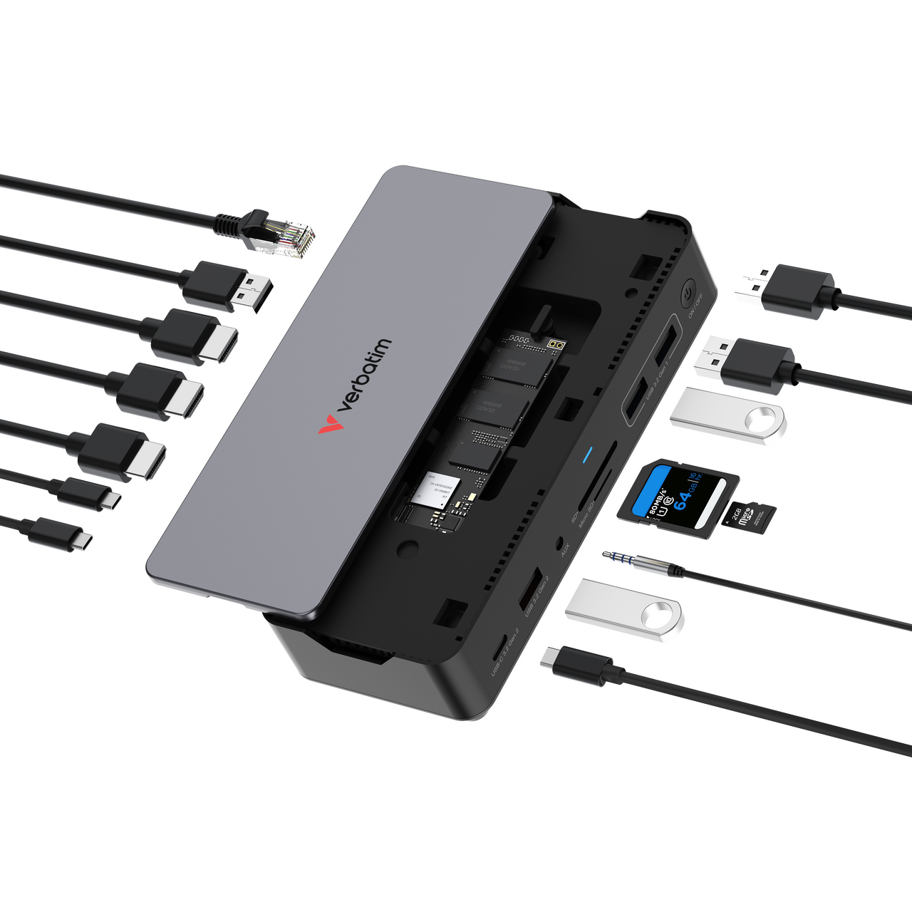 Station d’accueil USB-C Pro Verbatim CDS-15SSD – 15 ports avec SSD intégré 256 Go – Image 3