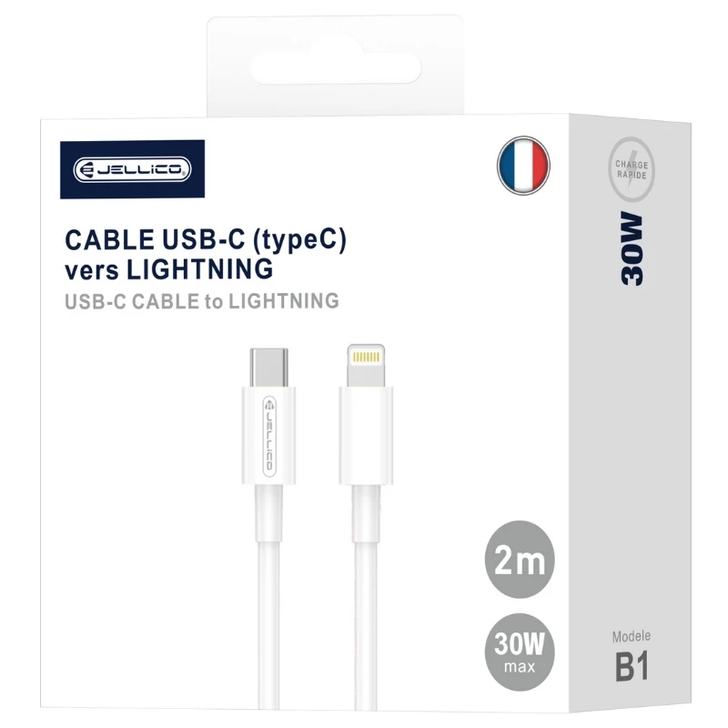 Cable Usb-C/Type C vers Lightning (30W) 2 mètres JELLICO B1 blanc