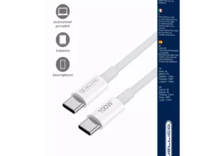 JELLICO Cable Usb-C/Type C vers Usb-C/Type C (100W) 1 mètre B22 blanc