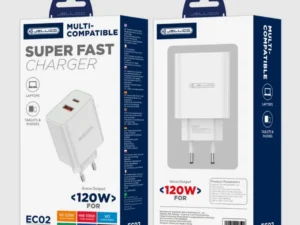 JELLICO - Adaptateur secteur double ports Usb et Usb-C/Type C (120W) + cable Type C vers Usb-C - EC02 blanc