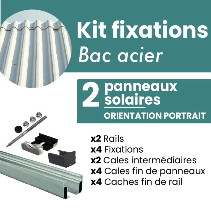 Kit de fixation 2x panneau solaire - Toiture bac acier, toit en tôle - PORTRAIT