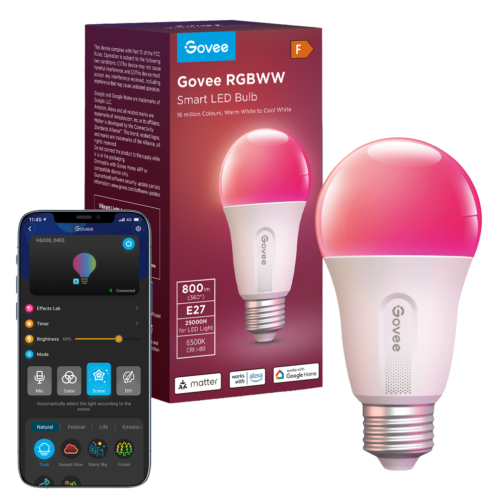 Govee Smart LED Bulb E27 RGBWW – H6004 – Pack de 1